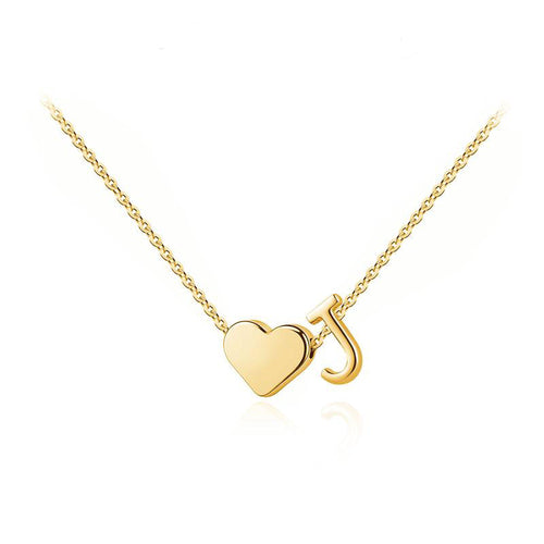 14K Heart Initial Necklace – Personalized A–Z Letter Pendant for Women